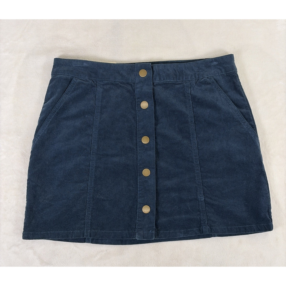 NWT Alter'd State Corduroy Women's Mini Skirt Size Medium Snap Front Blue Chrty